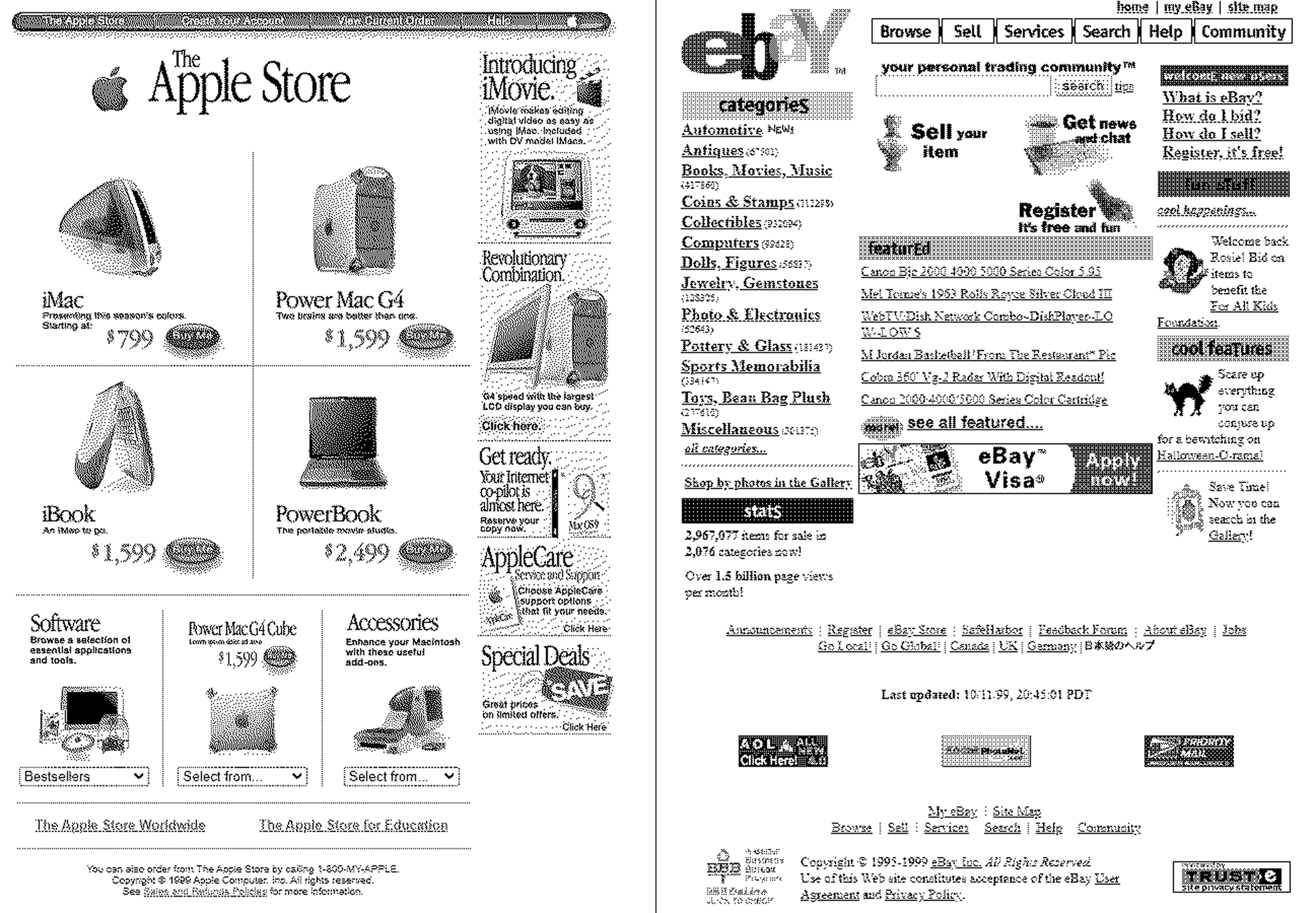 Old website designs of the Apple store and eBay